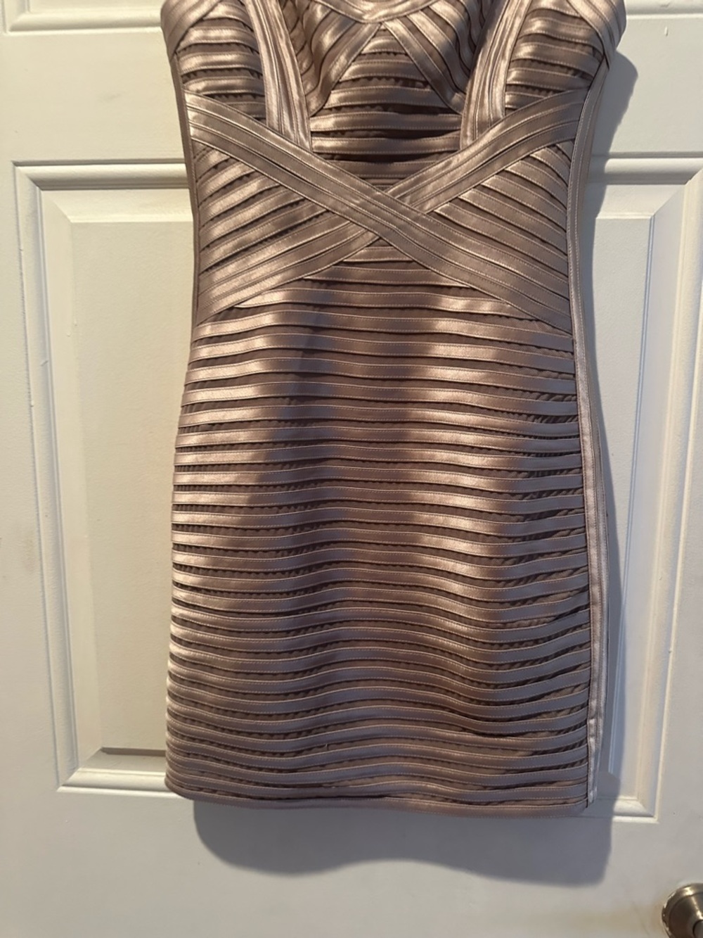 BCBGMaxAzria Metallic Taupe Strappy Mini Dress - Picture 6 of 15
